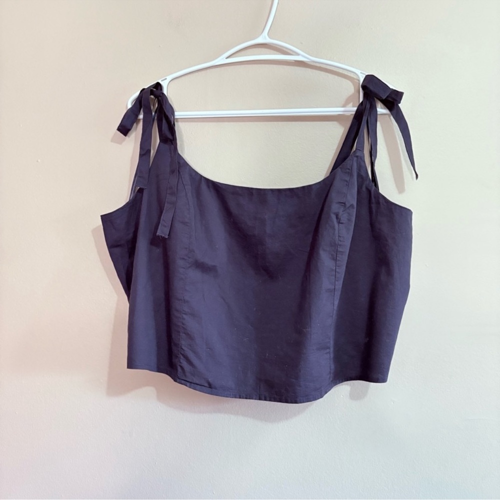 Blue Crop Tie Front Tank Top
